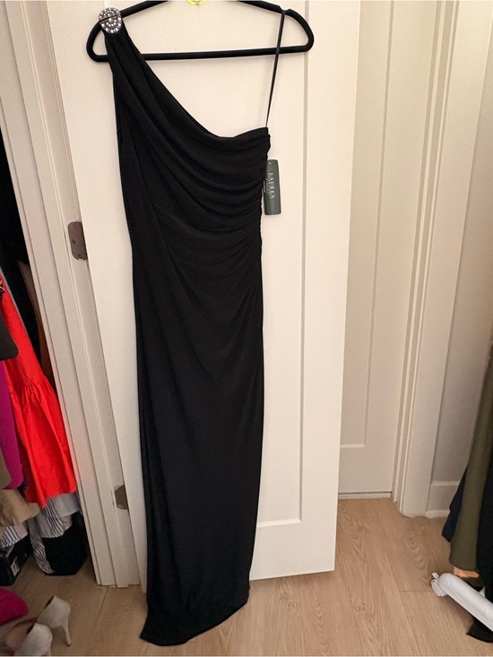 Lauren Ralph Lauren Dresses & Skirts - Lauren Ralph Lauren Black One-Shoulder Evening Gown with Jewel Accent